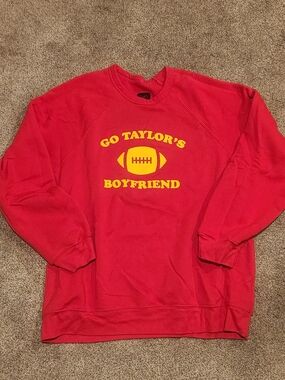 Red Graphic Crewneck Sweatshirt - "Go Taylor's Boyfriend"